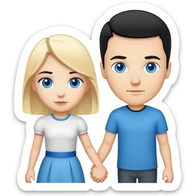 Strong white man with short black hair and white girl with long blonde hair and blue eyes holding hands sticker