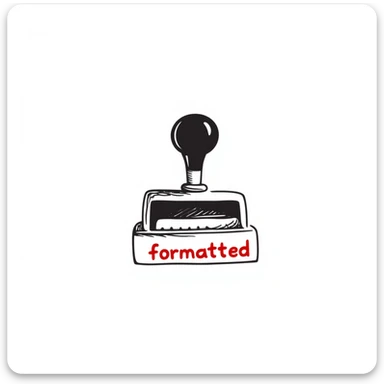 classic rubber stamp with the word 'formatted' in bold red ink, hand drawn doodle style sticker