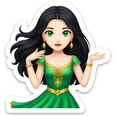 Beautiful lady with long black hair and green eyes dancing sticker