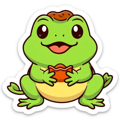 humorous toad with chocolate-covered lips making a burping expression, bufo toad character sticker