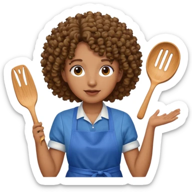 person with curly hair in blue apron sticker