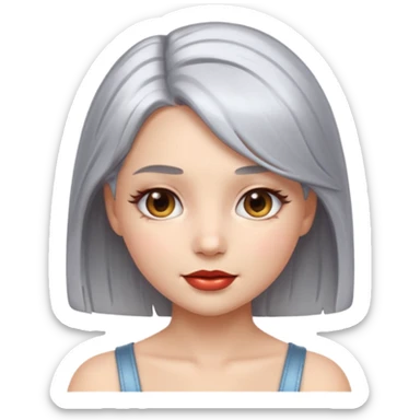 sexy Girl emoji with metallic silver hair, iOS emoji style, soft facial features, glossy chrome hair texture, minimal shading, clean background, modern aesthetic sticker