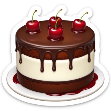 Chocolate cake with white buttercream frosting and cherry sauce sticker