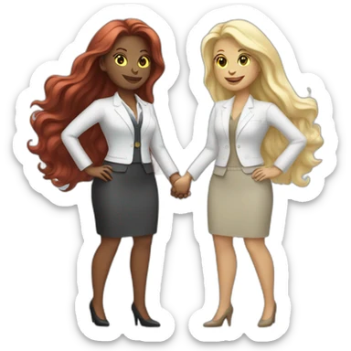 two white business women with different hair colors from each other shaking hands full bodies sticker