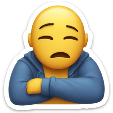 Worried unsmiling hugging emoji with arms outstretched for a hug and a worried face sticker