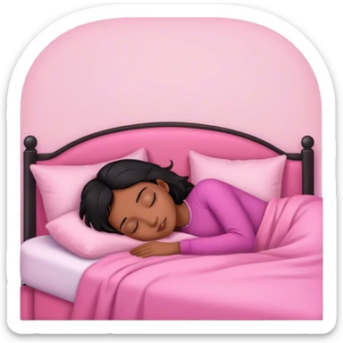 Black hair girl sleeping in pink bed sticker