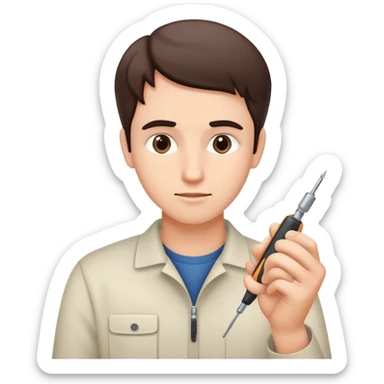 Person carefully adjusting or tweaking a device with a small tool like a screwdriver sticker