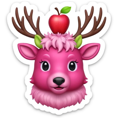 cute pink deer with apple on head sticker