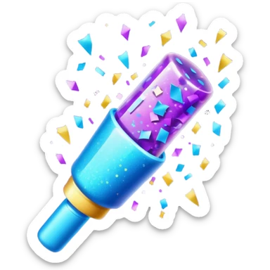 Emoji with glowing confetti popper, purple and blue colors emitting confetti and glitter, creating a bright festive atmosphere sticker