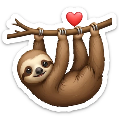 Hanging sloth with heart sticker