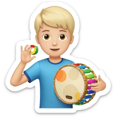 boy play colorful tambor sticker