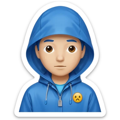 blue raincoat, just rain coat, negative character. sticker