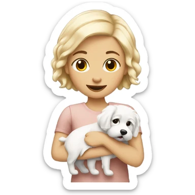 short haired blonde girl holding coton dog sticker