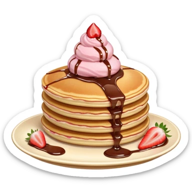 a stack of pancakes with strawberry ice cream sticker
