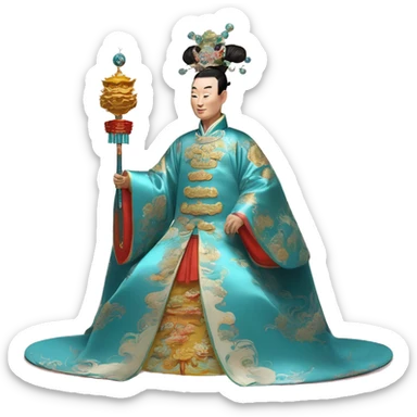 Qianlong, Qing dynasty's emperor, is recognized by his majestic attire: dragon-adorned imperial robes, a court headdress, and a ceremonial scepter. 🐉👑 sticker