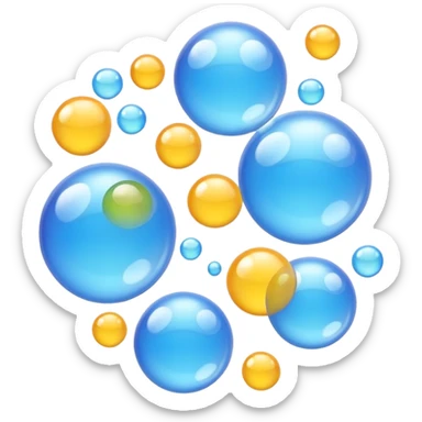 3D iPhone style emoji of free-floating bubbles, scattered randomly in the air, translucent and shiny, various sizes, not contained in any circle, isolated on white background, soft shadows, high detail, NO FACE sticker