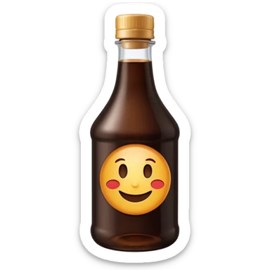 medium sized dark bottle with curved silhouette and closed cap, filled with rich glossy deep brown syrup slightly translucent, no label or extras, soft lighting, emoji scale sticker