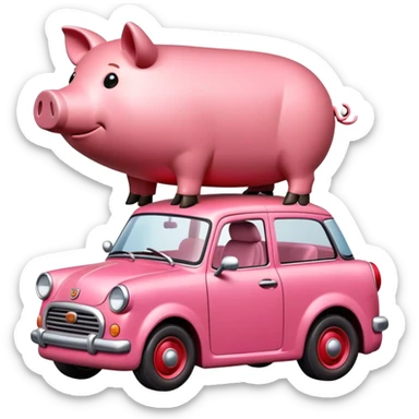 car on top of a pig sticker