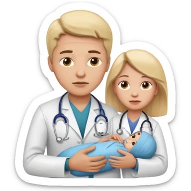 American doctor explaining to mother with sick child. for Family Medicine emoji sticker