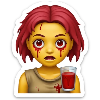 faça uma boneca zumbi estilo emoji do iphone com cabelo cacheado castanho e olhos castanhos sticker