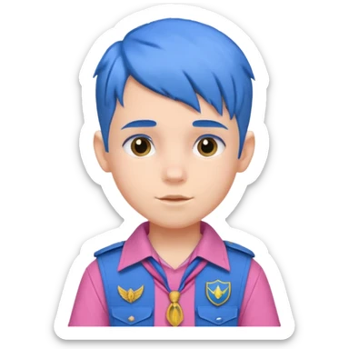 scout boy with very pink scout uniform, blue haired sticker
