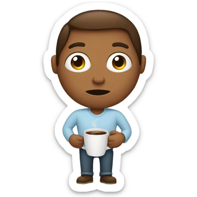 A tired male holding coffee cup sticker