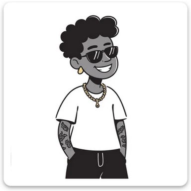 black man with tattoos, chain, grills, gang member style sticker