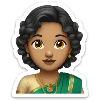 Indian girl, fair, hazel green eyes, wavy black hair, in saree sticker