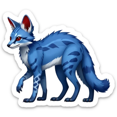 Feral Rare Fantasy sapphire-blue Vernid-Sergal-Genet-species by LiLaiRa, random markings, tufted ears, full body, 4 legs, darker ears, darker legs, red markings, white belly sticker