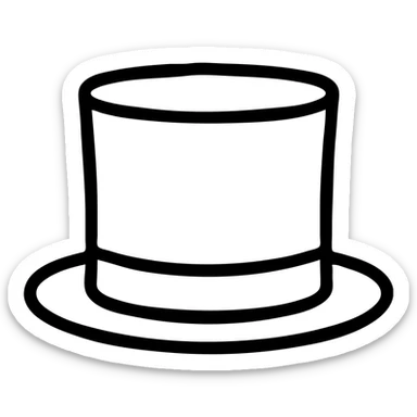 black top hat with gray ribbon outlined icon sticker