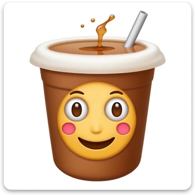 brown mate tea in a 500ml plastic cup, emoji style, no cup, white background sticker