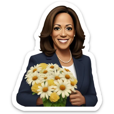 Kamala harris gives flowers to blonde woman sticker