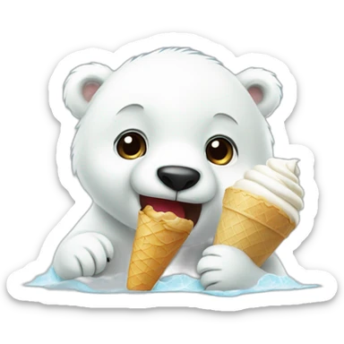 Baby polar bear eating ice cream white background sticker