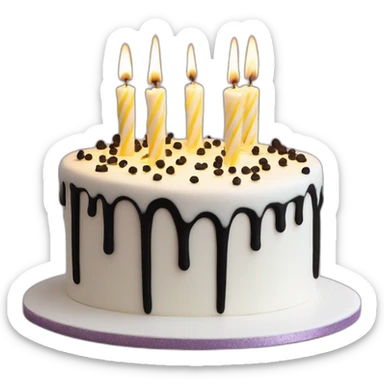 Black Birthday candles on top of white coquette cake sticker