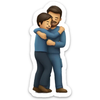man hugging an oil rig sticker