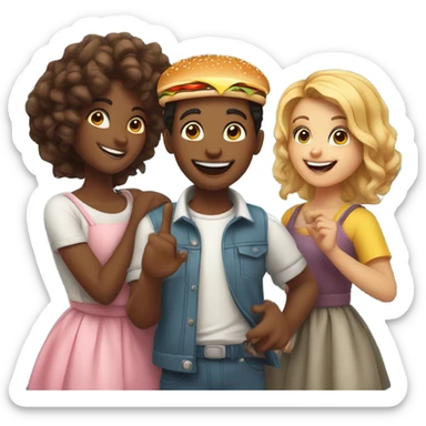 Burger with 3 girls and 1 boy  sticker