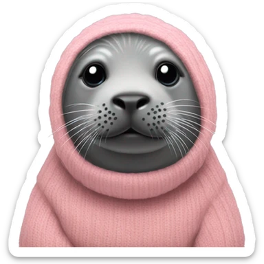 grey seal wearing a peachy pink turtle neck jumper sticker