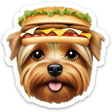 Yorkie's head in a wreath of cheeseburgers  sticker