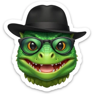 capitalist iguana head with black sunglasses and hat smiling sarcastically sticker