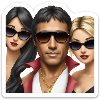 Tony Montana sunglasses with 3 model chicks sticker