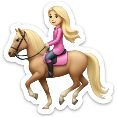 long blonde hair girl riding a pink horse  sticker