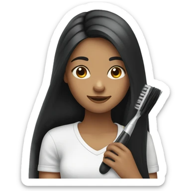 Girl brushing her very long black hair sticker