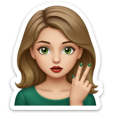 Ragazza bionda scuro con gli occhi marroni/verdi,truccata con un unghia fra i denti sticker