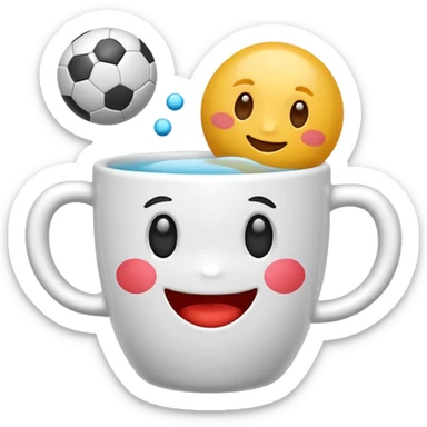 Cute 3D cartoon emoji style sticker of a cup and ball game, glossy plastic texture, soft lighting, smooth shadows, playful expression, high detail, white outline sticker, transparent background” sticker