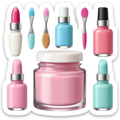 Minimalist nail art sticker pack featuring a cute female nail artist, nail tools like brushes and files, colorful nail polish bottles, small decorated nails, simple and clean design, pastel colors, kawaii style, delicate and charming, high-resolution, perfect for nail stickers sticker