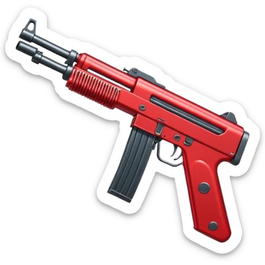 Red machine gun placed in vertical manner, totally red, no other part should be of any other colour, in 2D format sticker