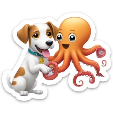 dog and octopus handshake sticker
