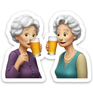 Two old ladies drinking  sticker