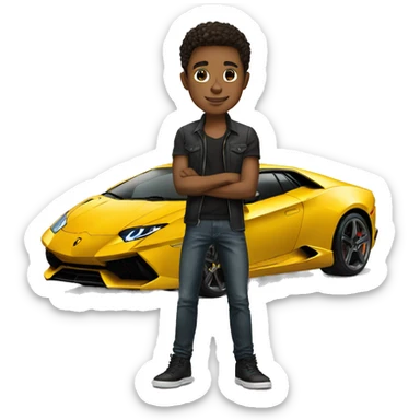 A handsome boy stand with lamborghni sticker