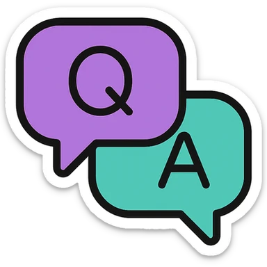 purple chat bubble marked Q and teal chat bubble marked A, both together, minimal and clean sticker